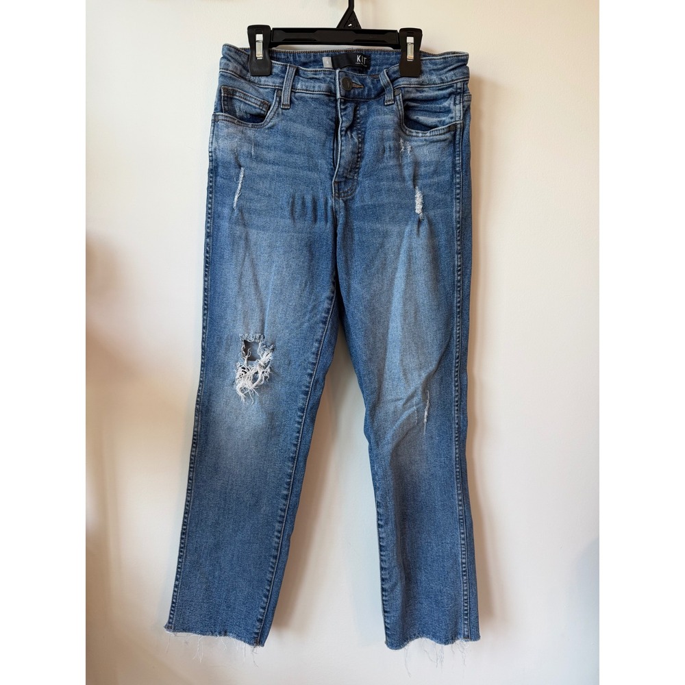 KUT from the Kloth KIT Distressed Straight Leg Jeans Blue Medium Wash Size 6